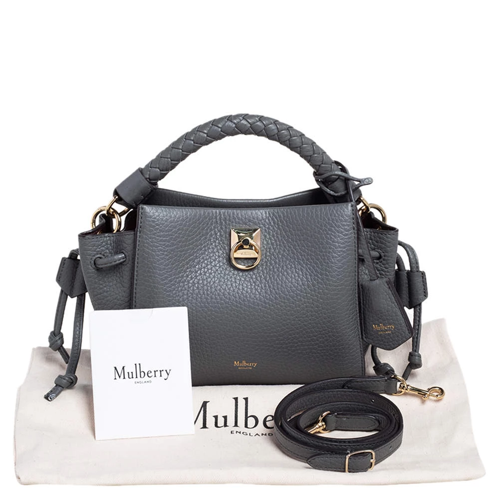 Mulberry Grey Grained Leather Mini Iris Top Handle Bag For Women - Image 9
