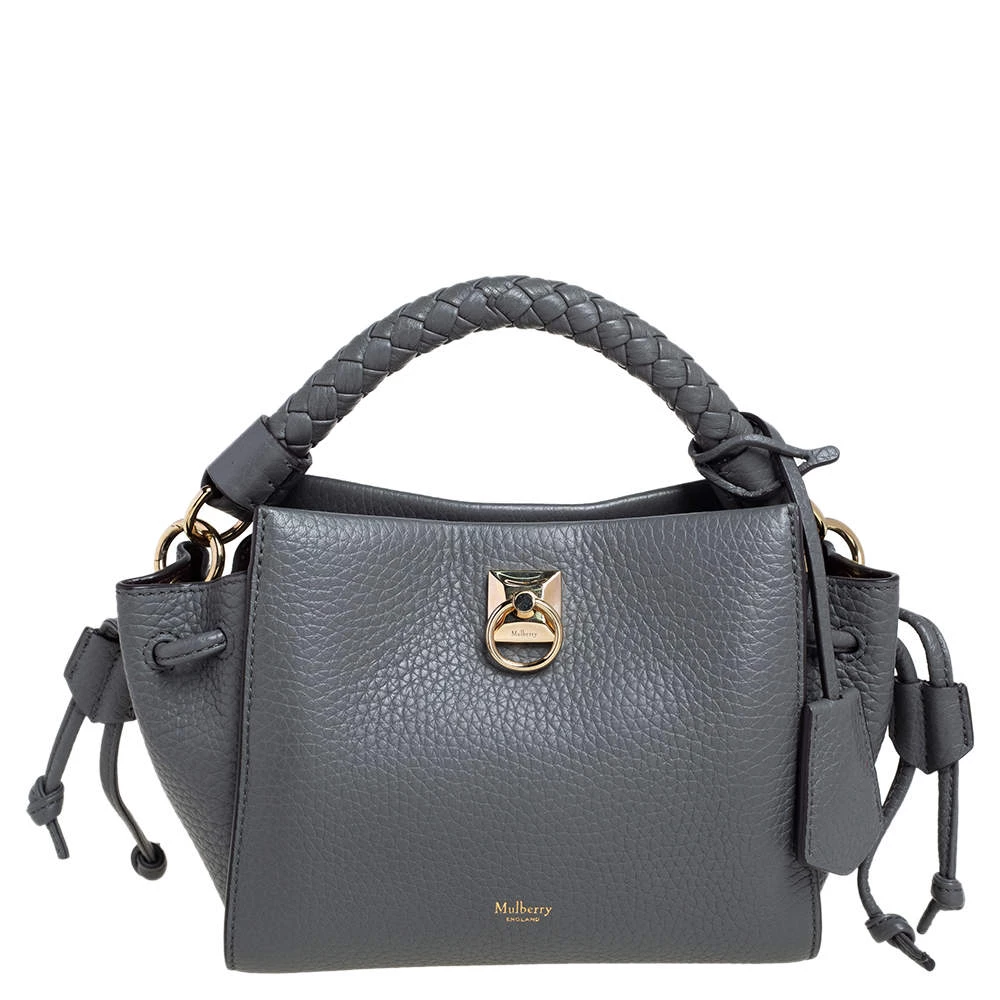 Mulberry Grey Grained Leather Mini Iris Top Handle Bag For Women