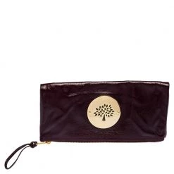 Mulberry Burgundy Leather Daria Fold Over Clutch For Women