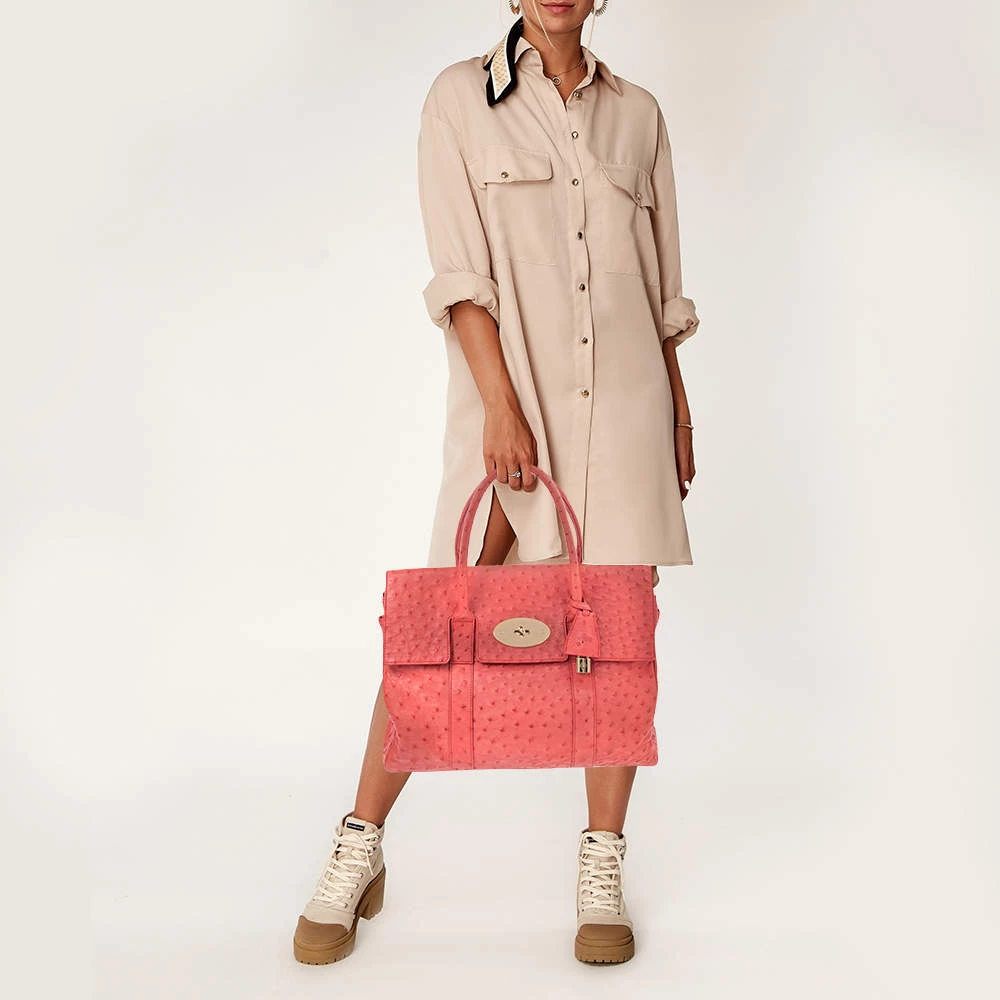 Mulberry Pink Ostrich Bayswater Satchel For Women - Image 2