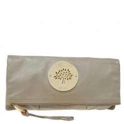 Mulberry Grey Leather Daria Fold-Over Clutch For Women