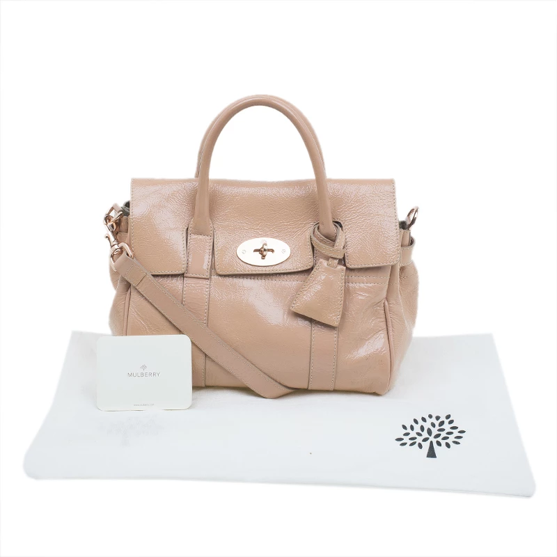 Mulberry Blush Pink Wrinkled Patent Leather Small Bayswater Satchel For Women - Image 18