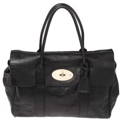 Mulberry Black Croc Embossed Leather Bayswater Satchel For Women