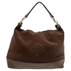 Mulberry Brown Suede And Leather Logo Embossed Hobo For Women