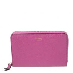 Mulberry Pink Leather Zip Around Compact Wallet For Women