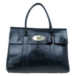 Mulberry Dark Grey Patent Leather Bayswater Satchel For Women