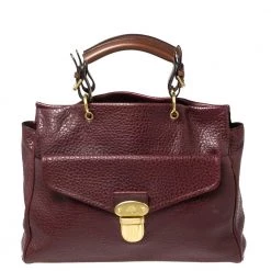 Mulberry Burgundy Grained Leather Polly Push Lock Tote For Women