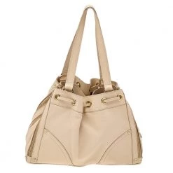 Mulberry Beige Leather Drawstring Shoulder Bag For Women