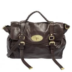 Mulberry Dark Brown Leather Oversized Alexa Top Handle Bag For Women