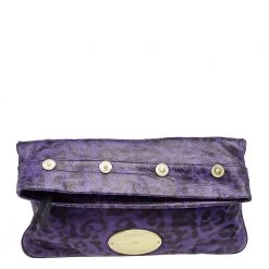 Mulberry Purple Animal Print Leather Mitzy Clutch For Women
