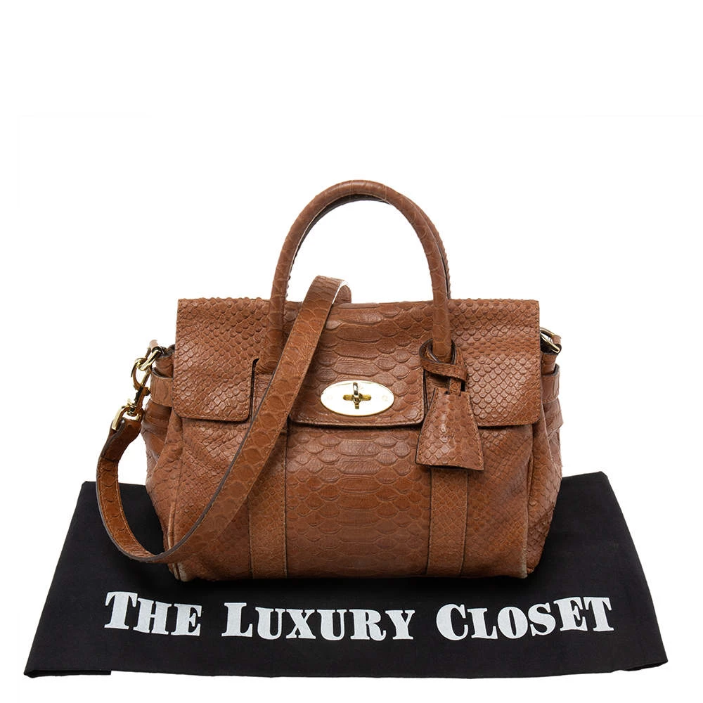 Mulberry Brown Python Embossed Leather Bayswater Satchel For Women - Image 10