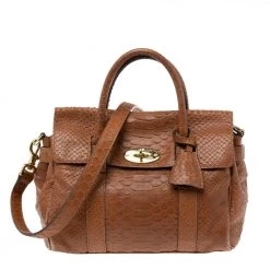 Mulberry Brown Python Embossed Leather Bayswater Satchel For Women