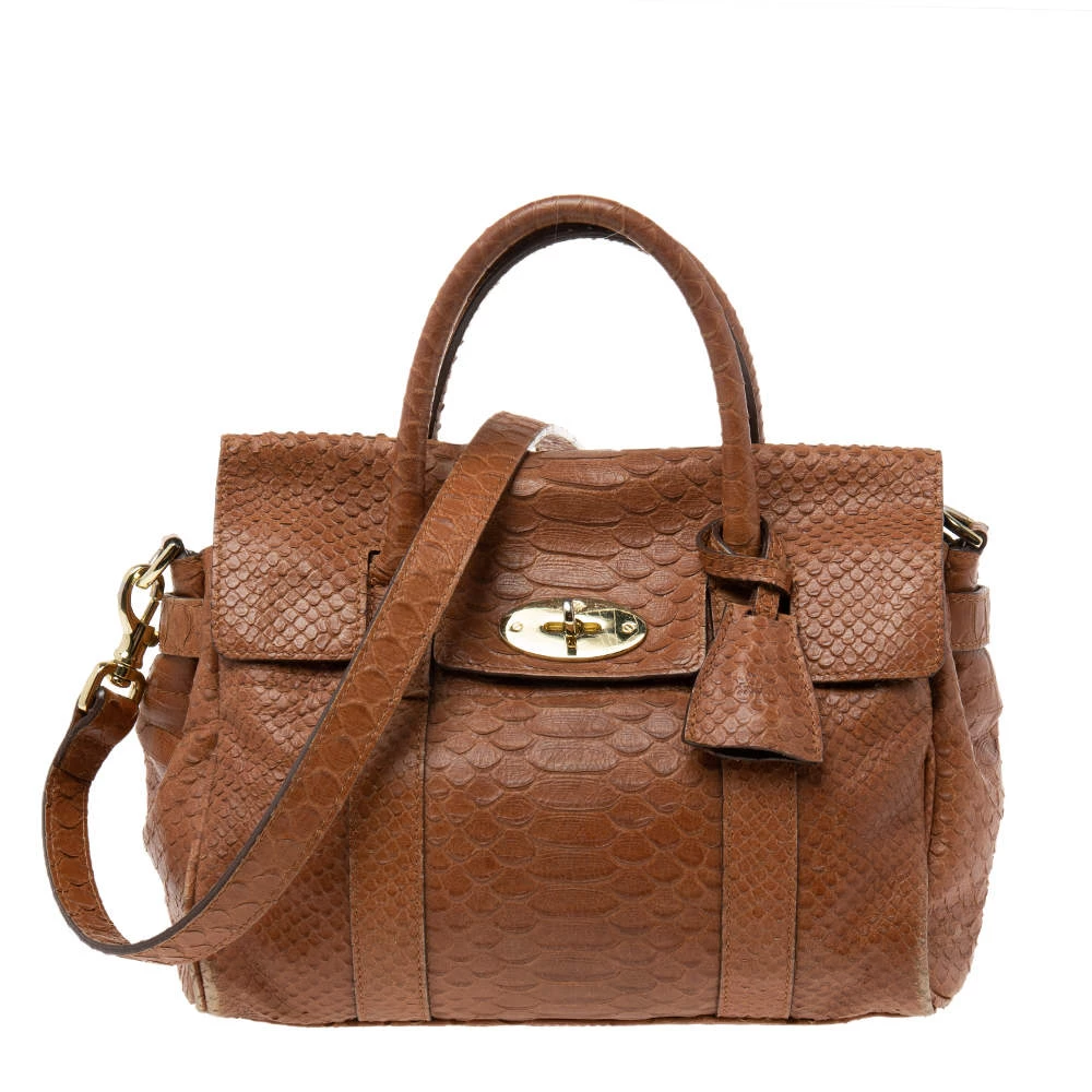 Mulberry Brown Python Embossed Leather Bayswater Satchel For Women