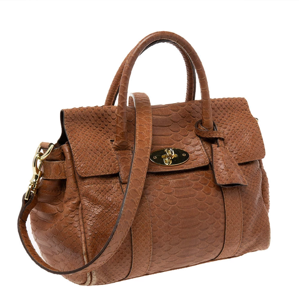 Mulberry Brown Python Embossed Leather Bayswater Satchel For Women - Image 3
