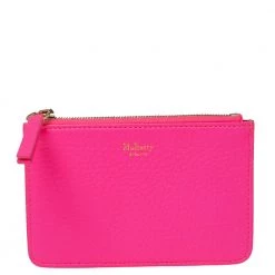 Mulberry Neon Pink Leather Zip Compact Wallet For Women