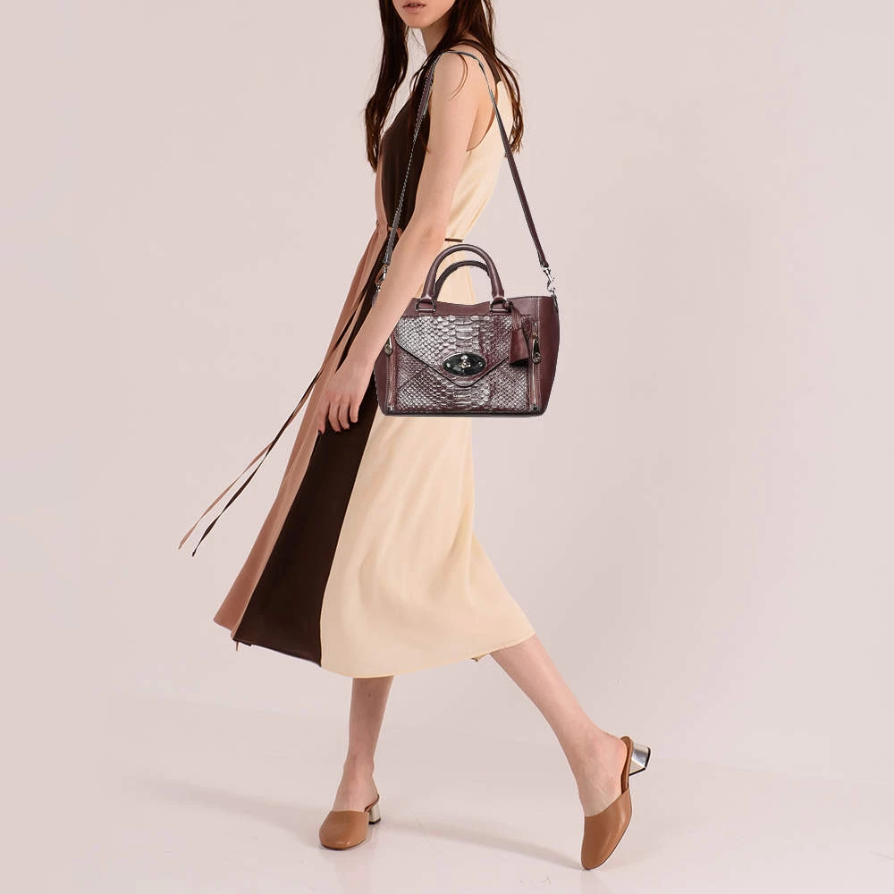 Mulberry Burgundy Python Embossed And Leather Small Willow Tote For Women - Image 2