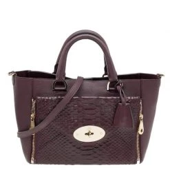 Mulberry Burgundy Python Embossed And Leather Small Willow Tote For Women
