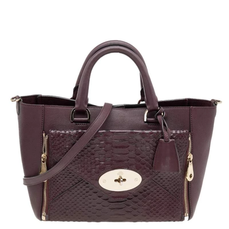 Mulberry Burgundy Python Embossed And Leather Small Willow Tote For Women