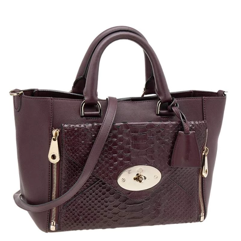 Mulberry Burgundy Python Embossed And Leather Small Willow Tote For Women - Image 3