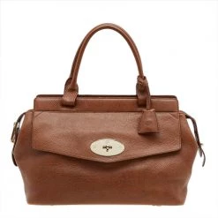 Mulberry Brown Leather Top Zip Satchel For Women