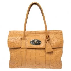 Mulberry Tan Croc Embossed Leather Bayswater Satchel For Women