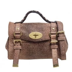 Mulberry Brown/Black Calfhair Print Leather Mini Alexa Top Handle Bag For Women