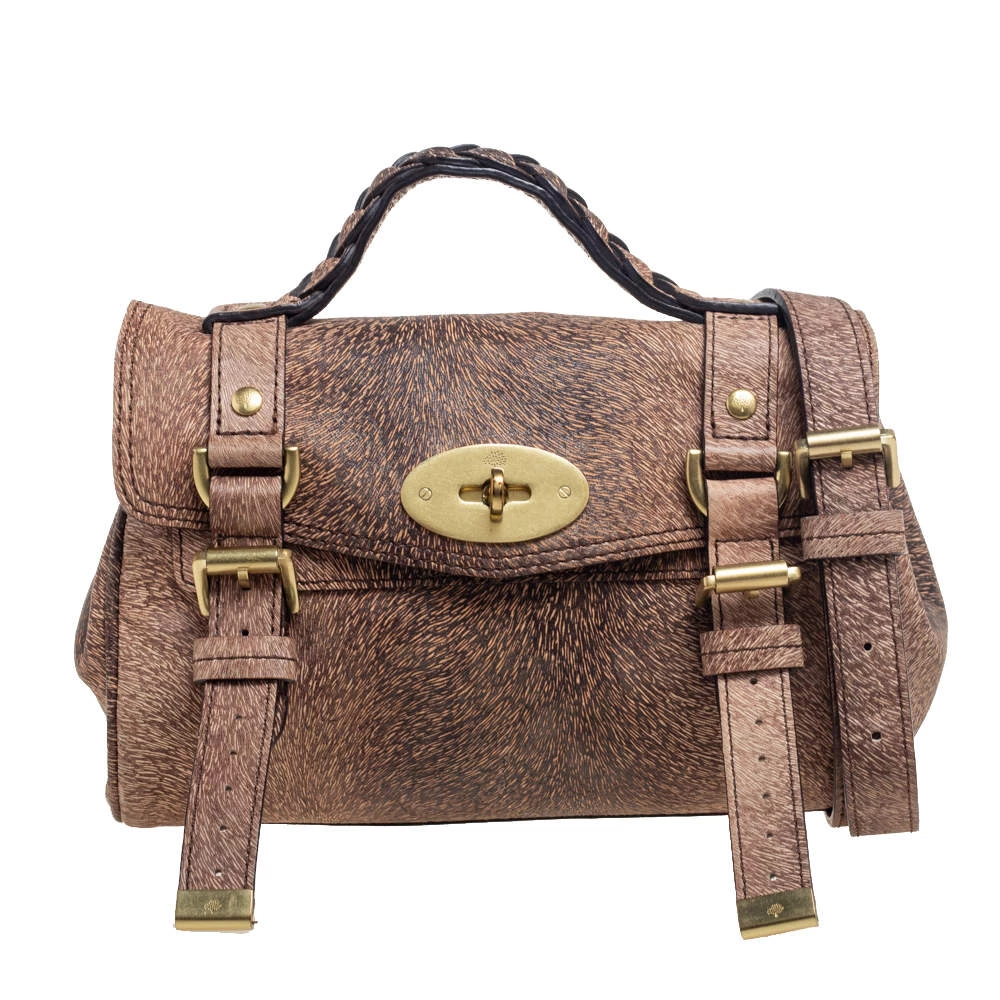 Mulberry Brown/Black Calfhair Print Leather Mini Alexa Top Handle Bag For Women