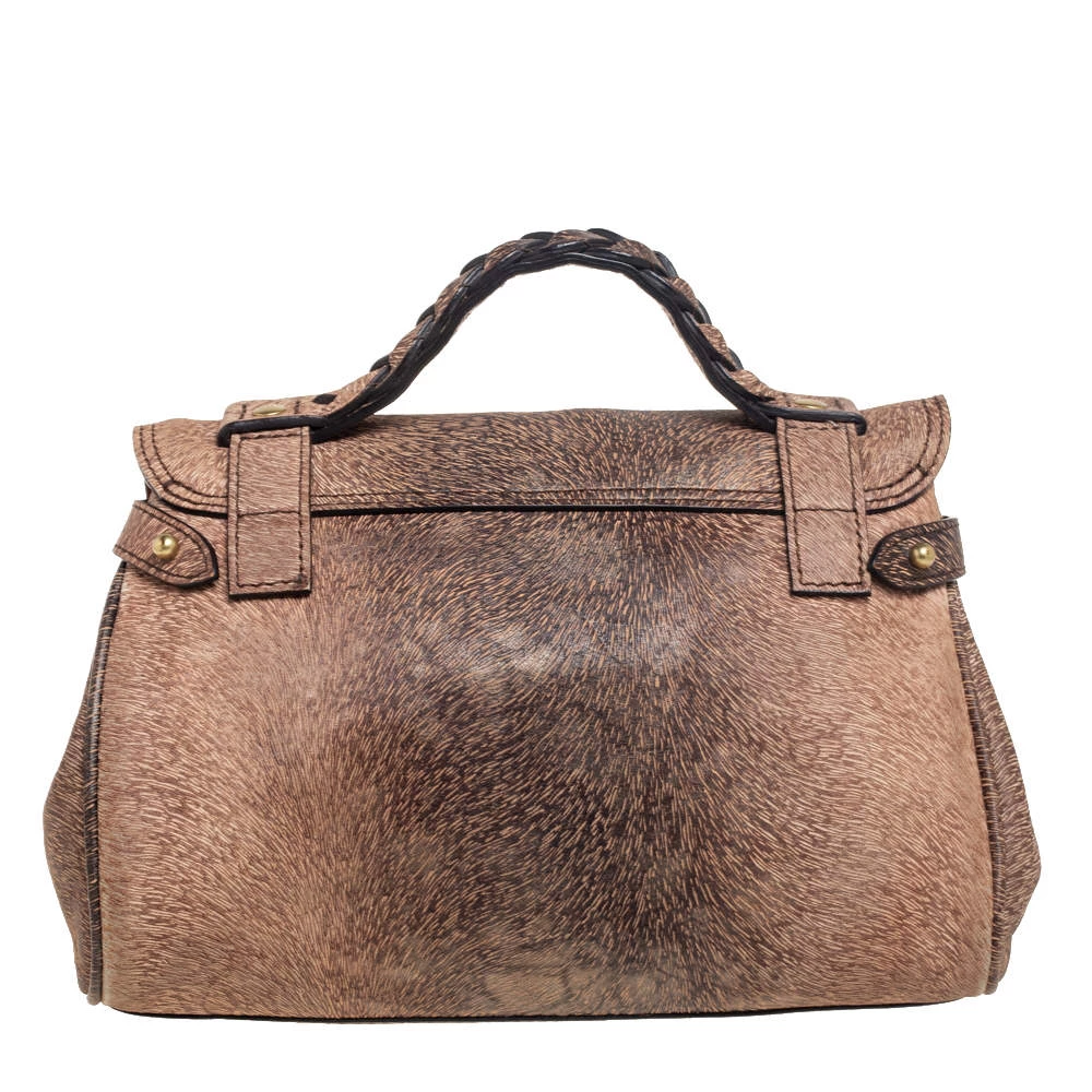Mulberry Brown/Black Calfhair Print Leather Mini Alexa Top Handle Bag For Women - Image 4