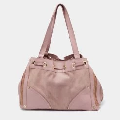 Mulberry Pink Leather Drawstring Shoulder Bag For Women