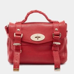 Mulberry Red Leather Mini Alexa Top Handle Bag For Women