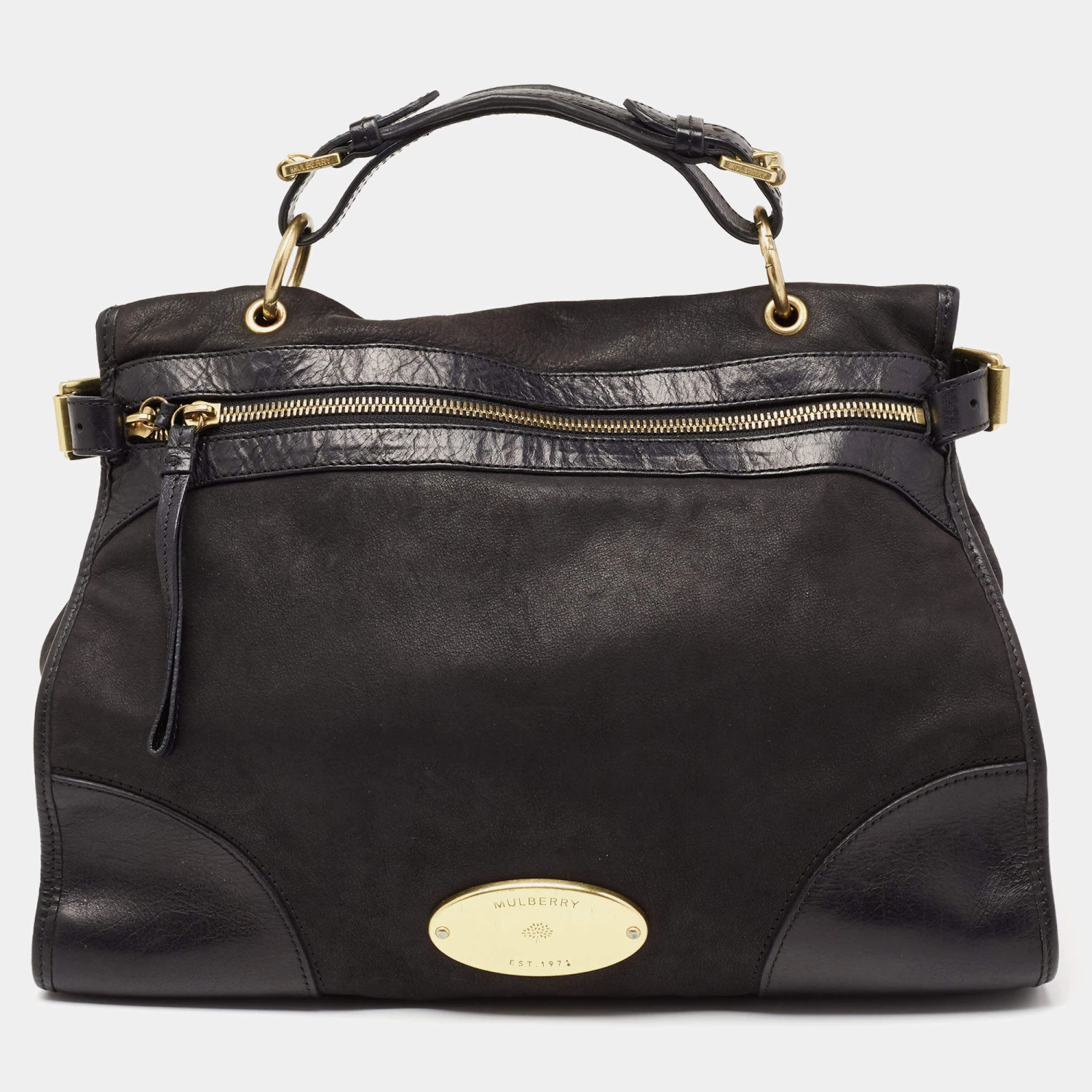 Mulberry Black Nubuck And Leather Taylor Top Handle Bag For Women