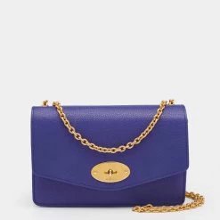 Mulberry Indigo Blue Leather Small Lily Chain Shoulder Bag For Women