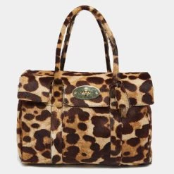 Mulberry Brown Leopard Print Pony Hair Bayswater Satchel For Women