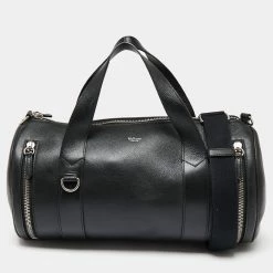 Mulberry Black Leather Round Ended Duffel Bag For Women