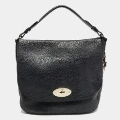 Mulberry Black Textured Leather Postman Lock Hobo For Women