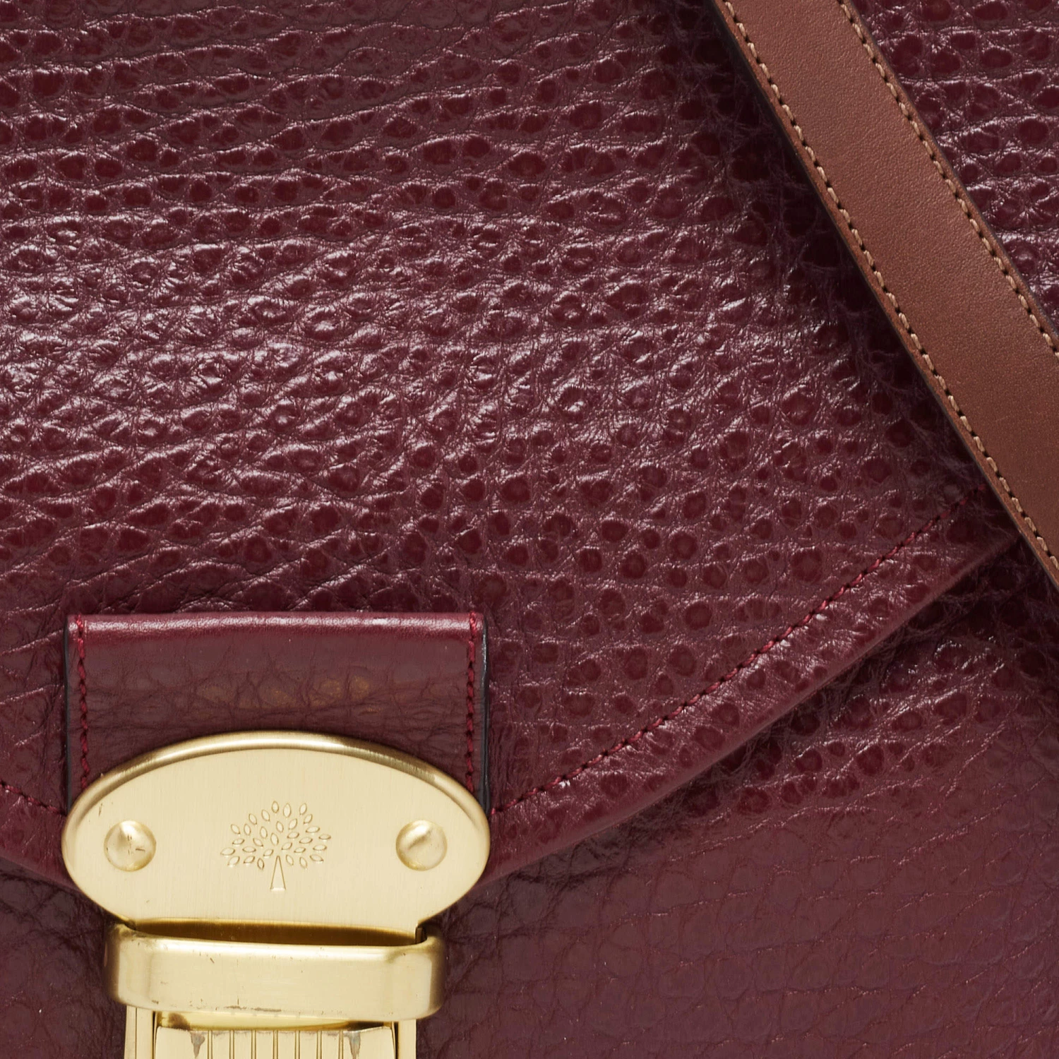 Mulberry Burgundy Grained Leather Polly Push Lock Top Handle Bag For Women - Image 5