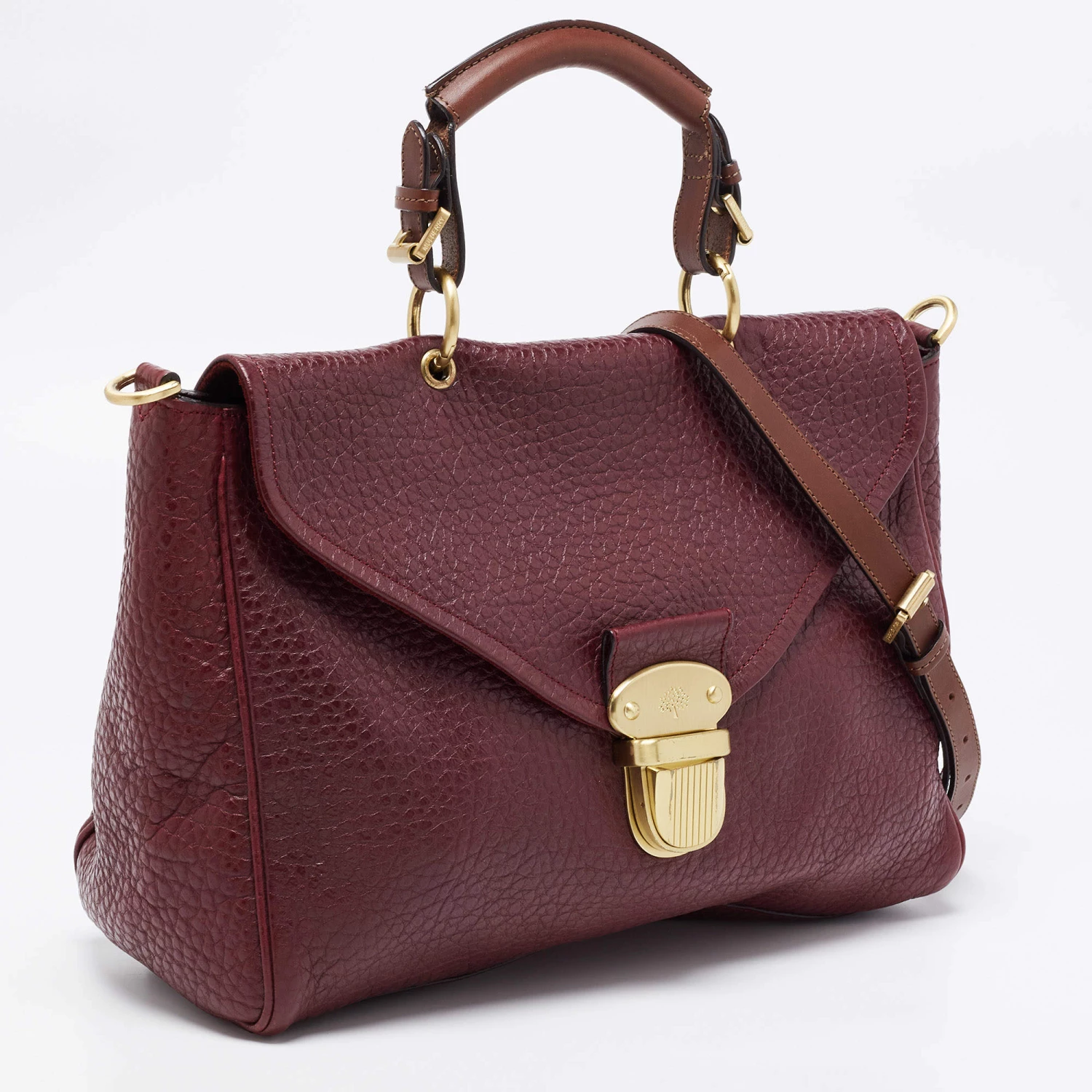 Mulberry Burgundy Grained Leather Polly Push Lock Top Handle Bag For Women - Image 3