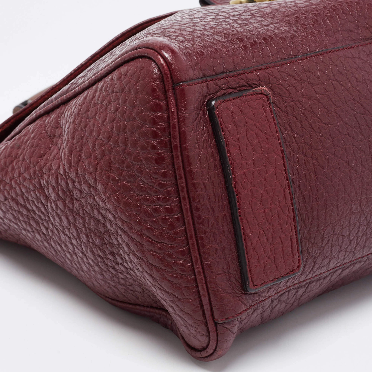 Mulberry Burgundy Grained Leather Polly Push Lock Top Handle Bag For Women - Image 13