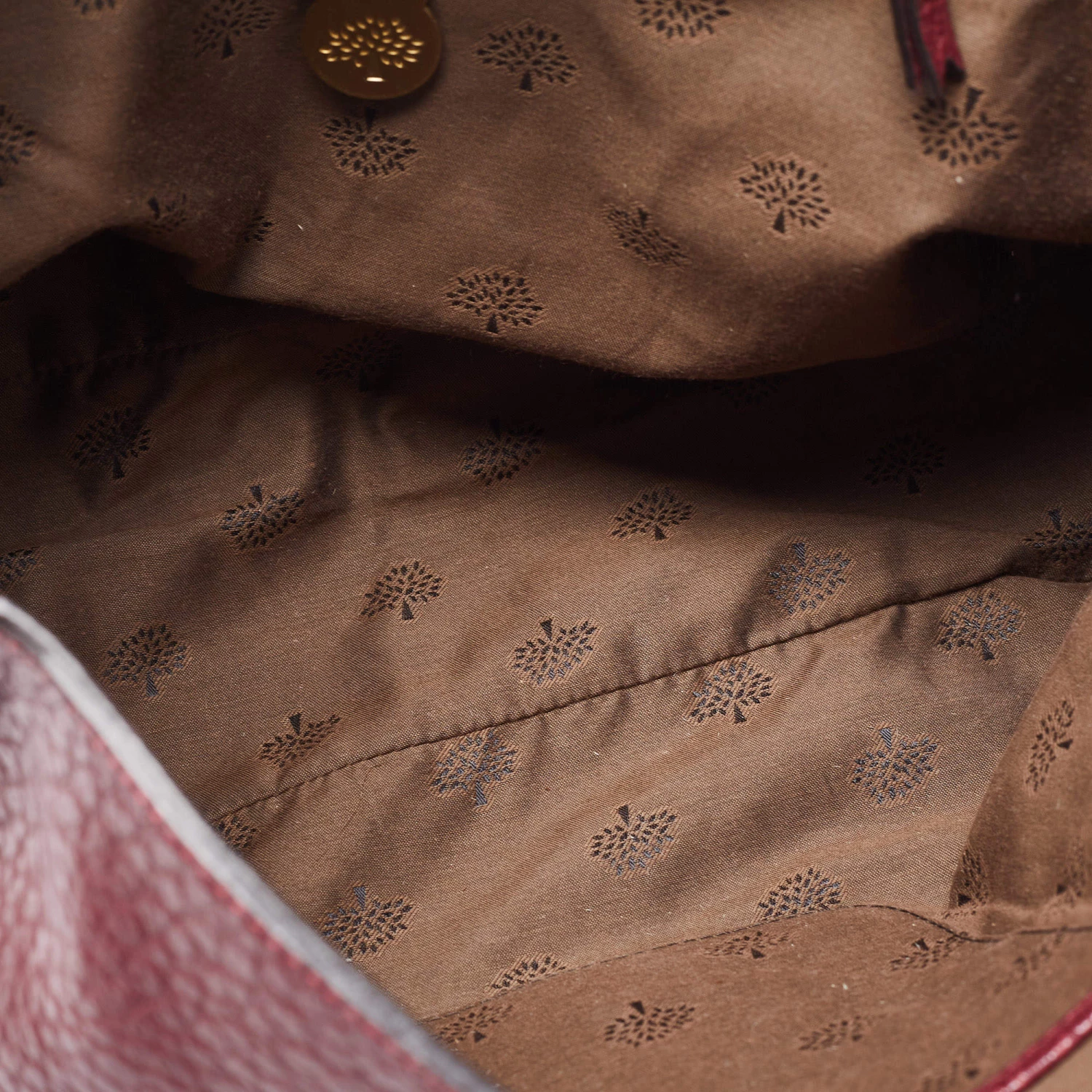 Mulberry Burgundy Grained Leather Polly Push Lock Top Handle Bag For Women - Image 9