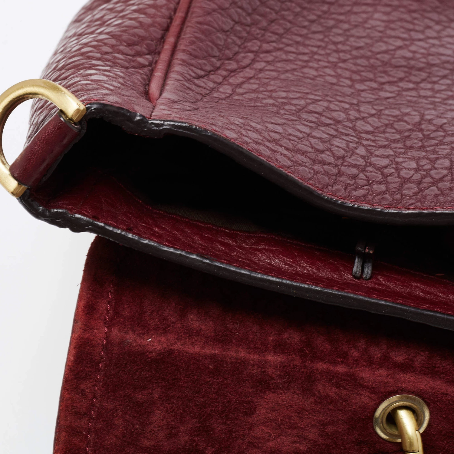 Mulberry Burgundy Grained Leather Polly Push Lock Top Handle Bag For Women - Image 6