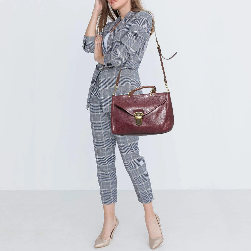 Mulberry Burgundy Grained Leather Polly Push Lock Top Handle Bag For Women - Image 2