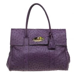Mulberry Purple Ostrich Leather Bayswater Satchel For Women