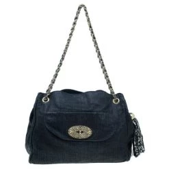 Mulberry Black Leather Front Flap Pocket Braided Tassel Strap Shoulder Bag For Women