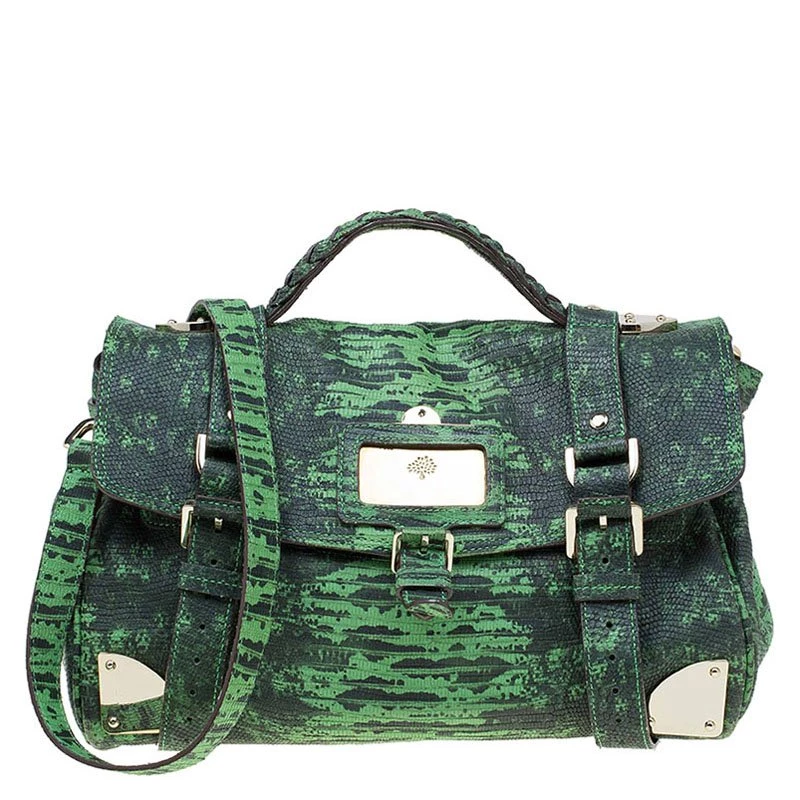 Mulberry Green Lizard Embossed Leather Alexa Shoulder Bag For Women