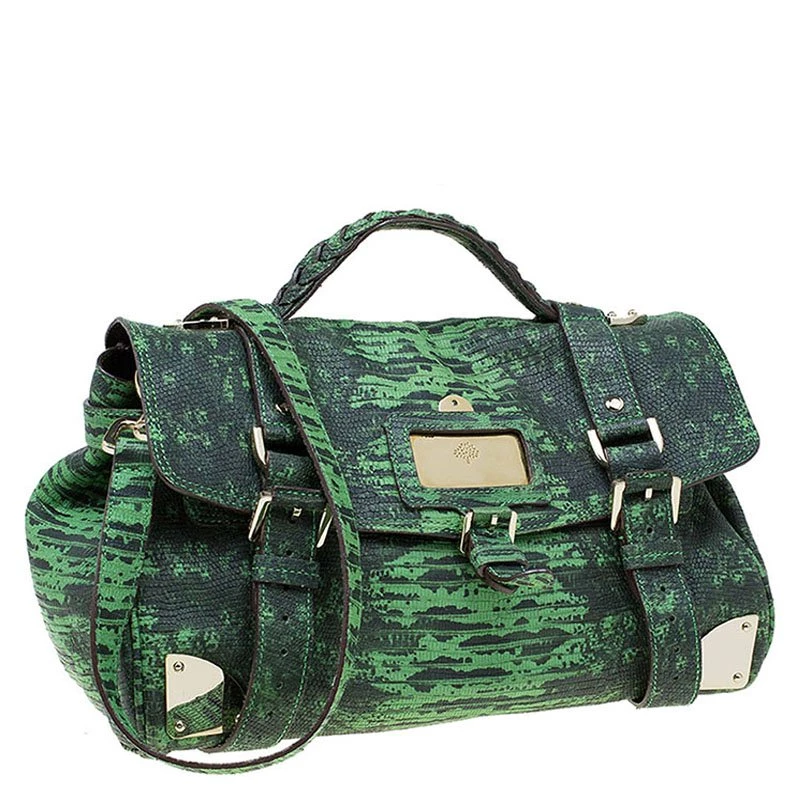 Mulberry Green Lizard Embossed Leather Alexa Shoulder Bag For Women - Image 2
