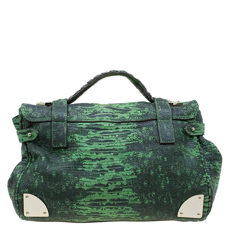 Mulberry Green Lizard Embossed Leather Alexa Shoulder Bag For Women - Image 3