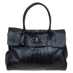 Mulberry Black Silky Snake Shine Print Leather Bayswater Satchel For Women