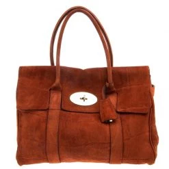 Mulberry Orange Croc Embossed Suede Bayswater Satchel For Women