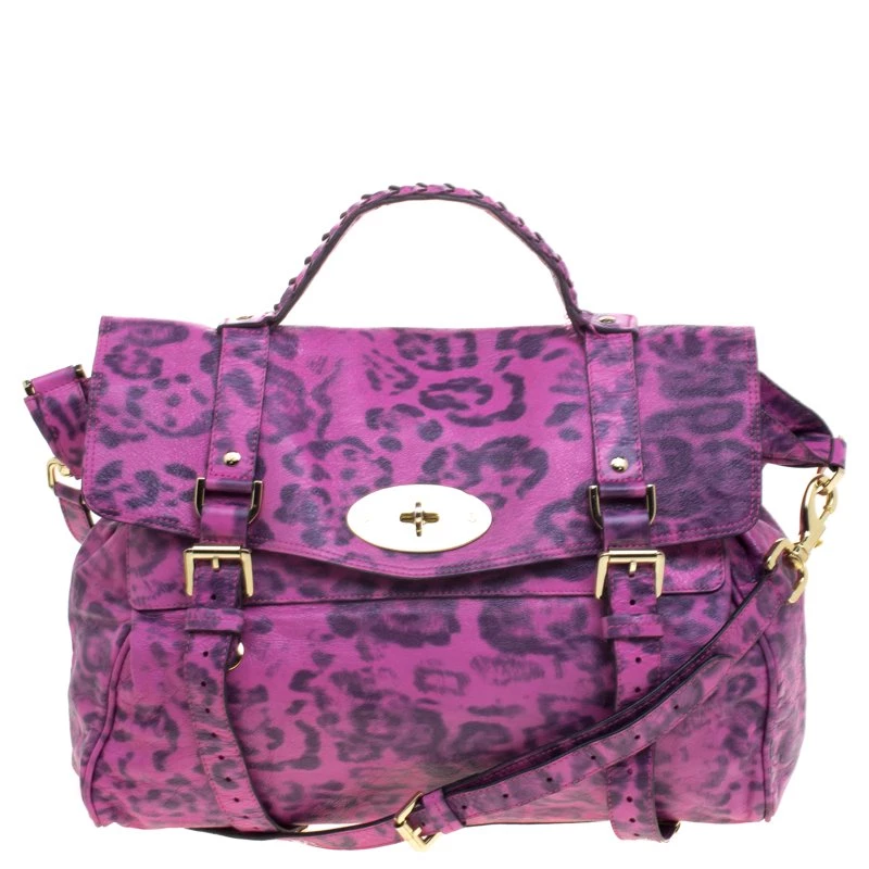 Mulberry Pink Leopard Print Leather Oversized Alexa Satchel For Women