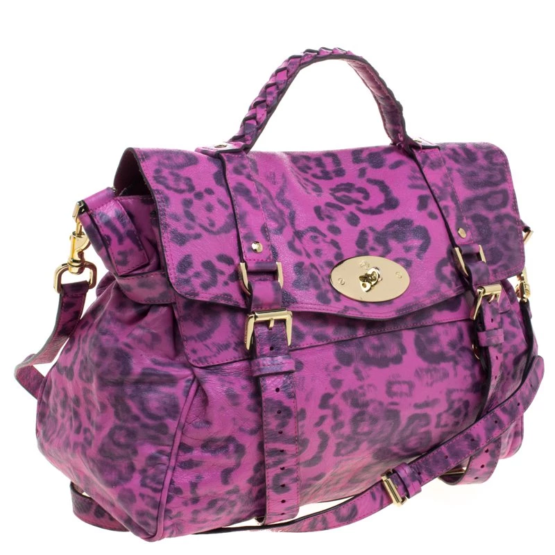 Mulberry Pink Leopard Print Leather Oversized Alexa Satchel For Women - Image 3